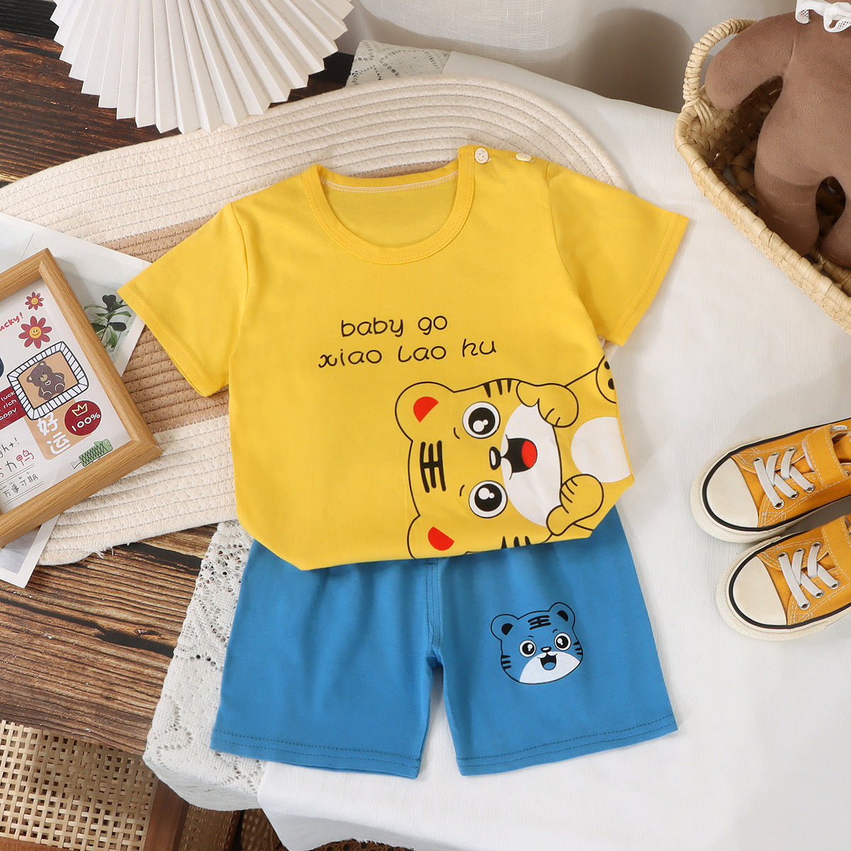 Imported đ Kidsâ Summer Cotton Outfit â Boysâ T-Shirt & Girlsâ Shorts Set