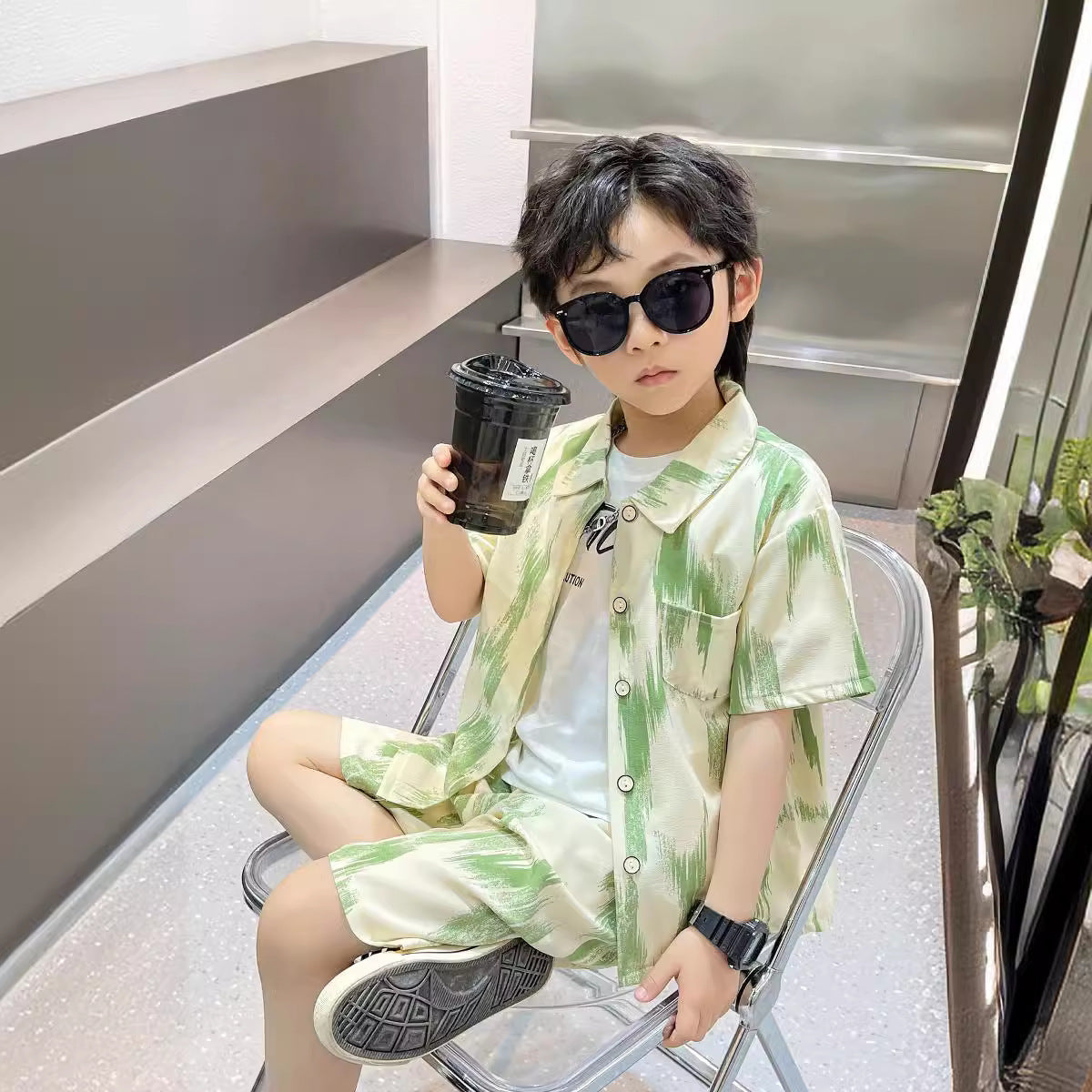 Imported đ Boysâ Summer Two-Piece Suit â Short-Sleeve Shirt & Pants (Korean Style)