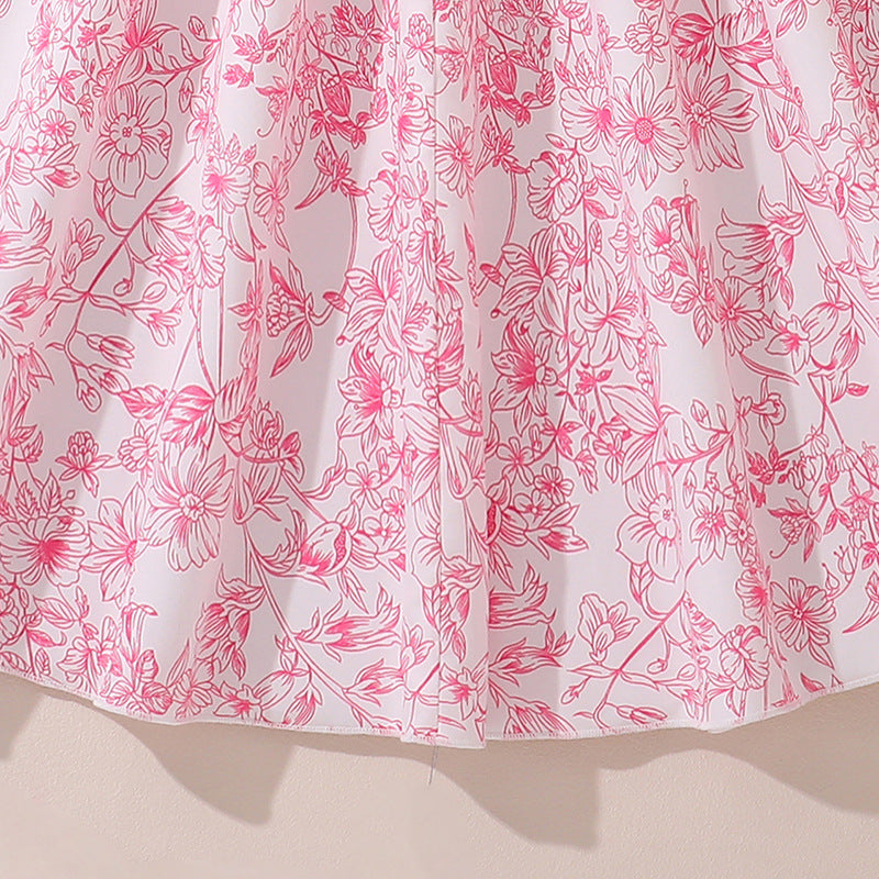 Imported đ¸Summer New French Floral Puff Sleeve Princess Dress for Girls â Elegant Waist Design