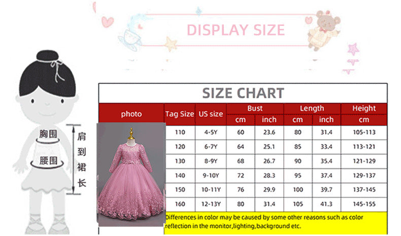Imported ✨ Girls’ Long-Sleeve Lace Princess Dress – Flower Girl & Performance Outfit
