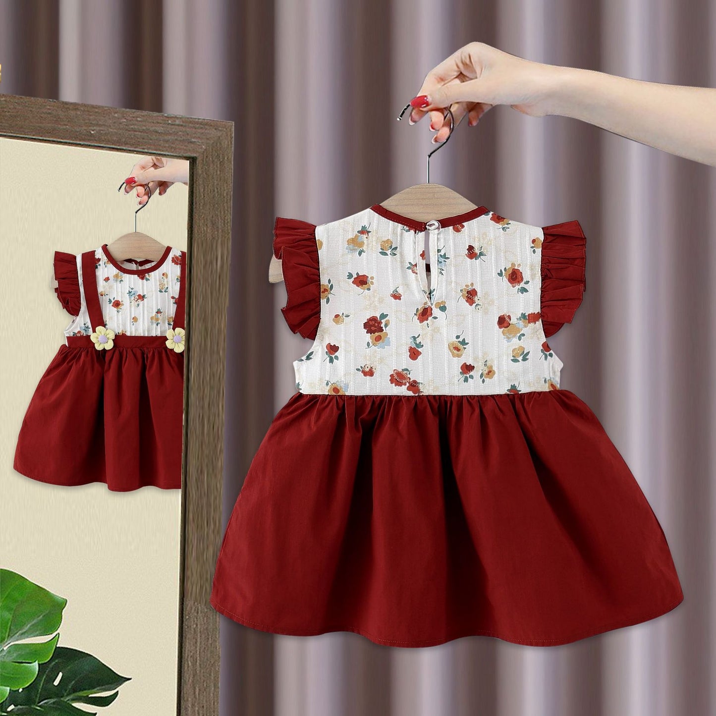 Imported đ¸ Girlsâ Summer Flying Sleeve Dress â Cute Floral Princess Two-Piece Style