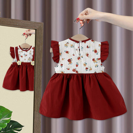 Imported 🌸 Girls’ Summer Flying Sleeve Dress – Cute Floral Princess Two-Piece Style