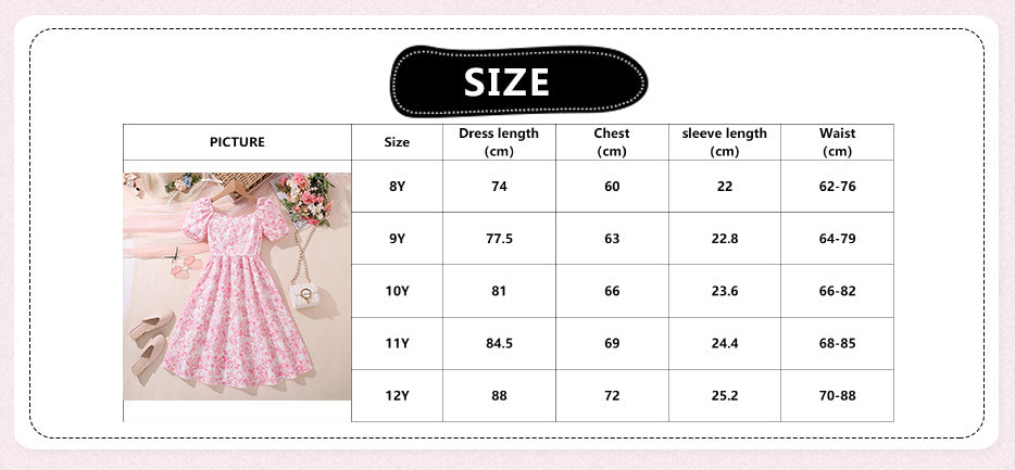 Imported đ¸Summer New French Floral Puff Sleeve Princess Dress for Girls â Elegant Waist Design
