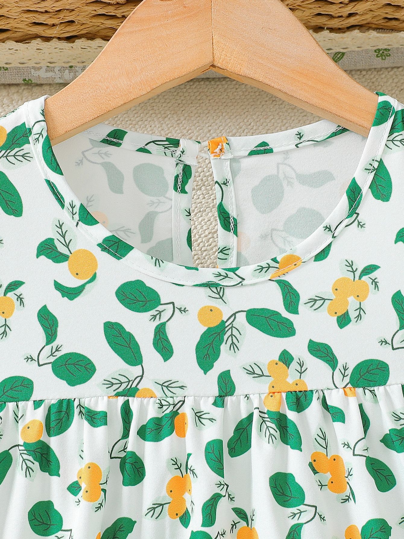 Imported đ Cross-Border Girlsâ Lemon Print Flying Sleeve A-Line Long Dress â Summer Vacation Style