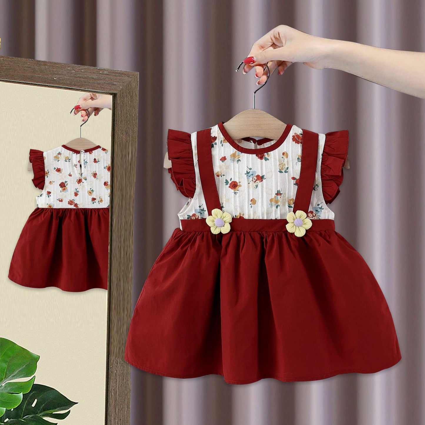 Imported đ¸ Girlsâ Summer Flying Sleeve Dress â Cute Floral Princess Two-Piece Style