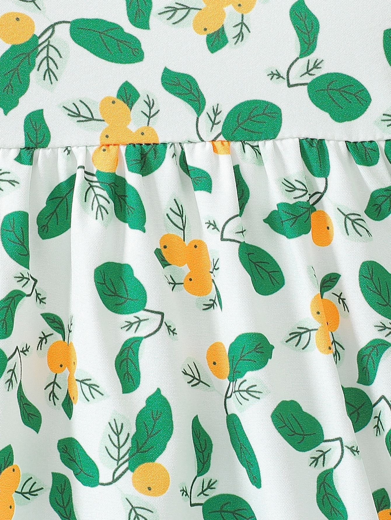 Imported đ Cross-Border Girlsâ Lemon Print Flying Sleeve A-Line Long Dress â Summer Vacation Style