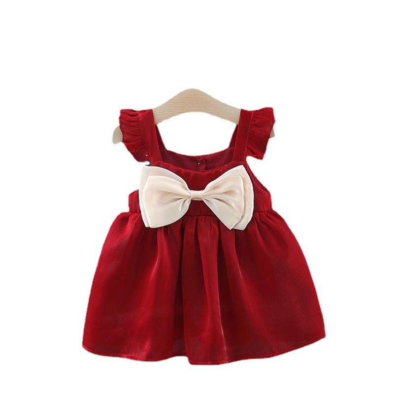 Imported đŧ Baby Girlsâ Spring & Summer Lace Flying Sleeve Dress â Solid Color Vest Style
