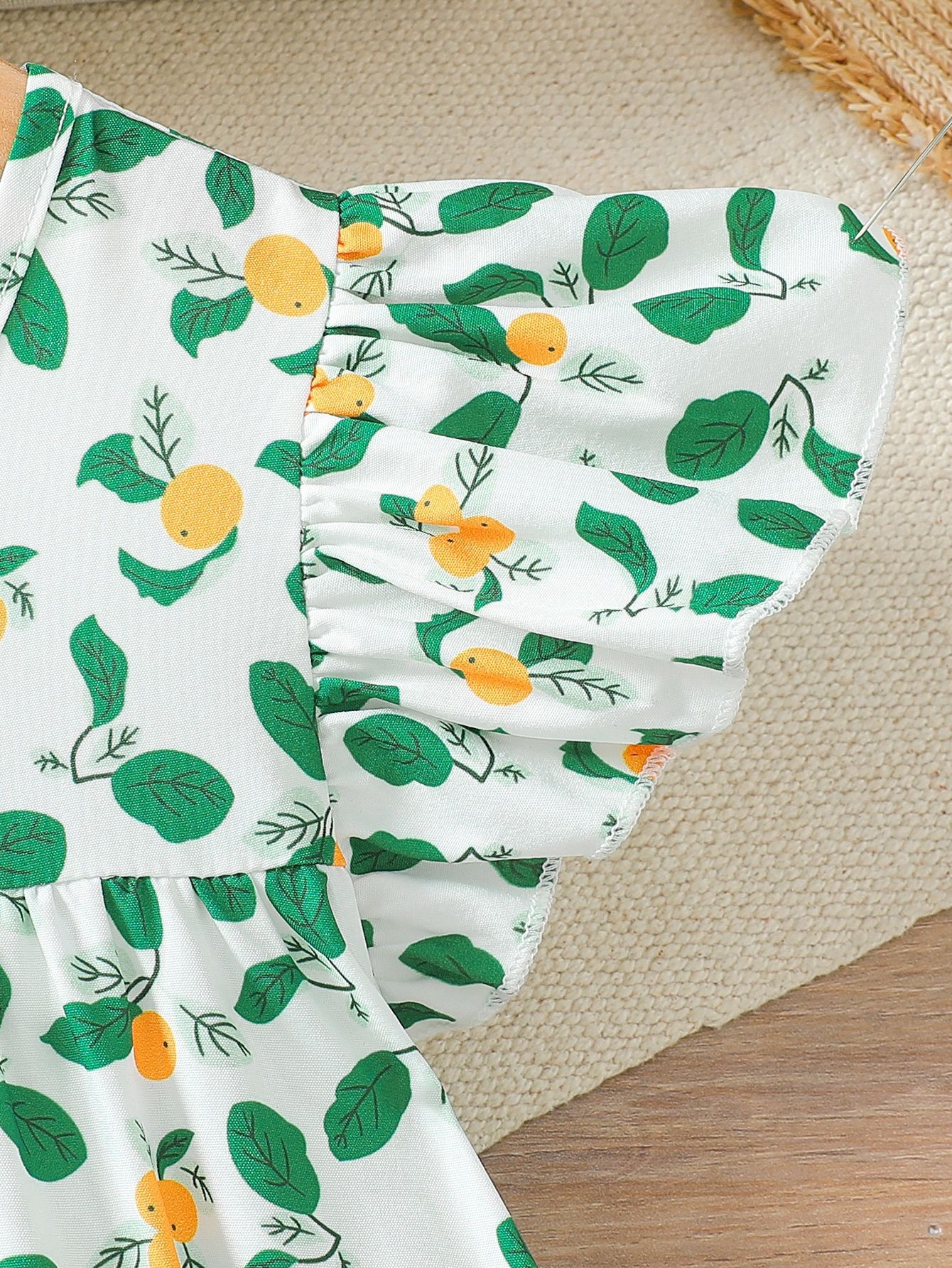 Imported đ Cross-Border Girlsâ Lemon Print Flying Sleeve A-Line Long Dress â Summer Vacation Style