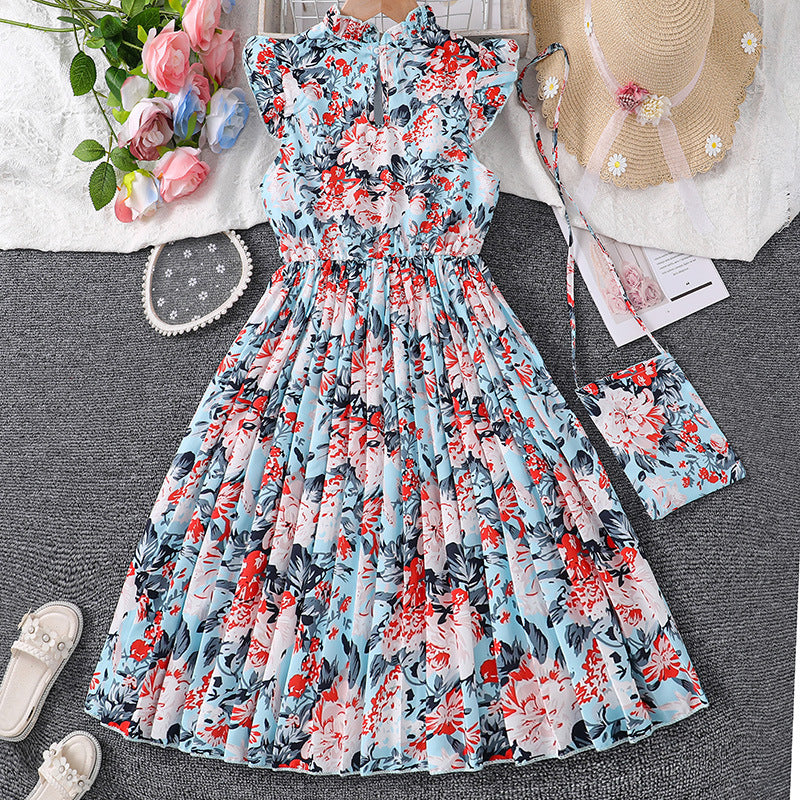 Imported đ¸ Girlsâ Flying Sleeve Printed Princess Dress â Summer Foreign Trade Hot Seller