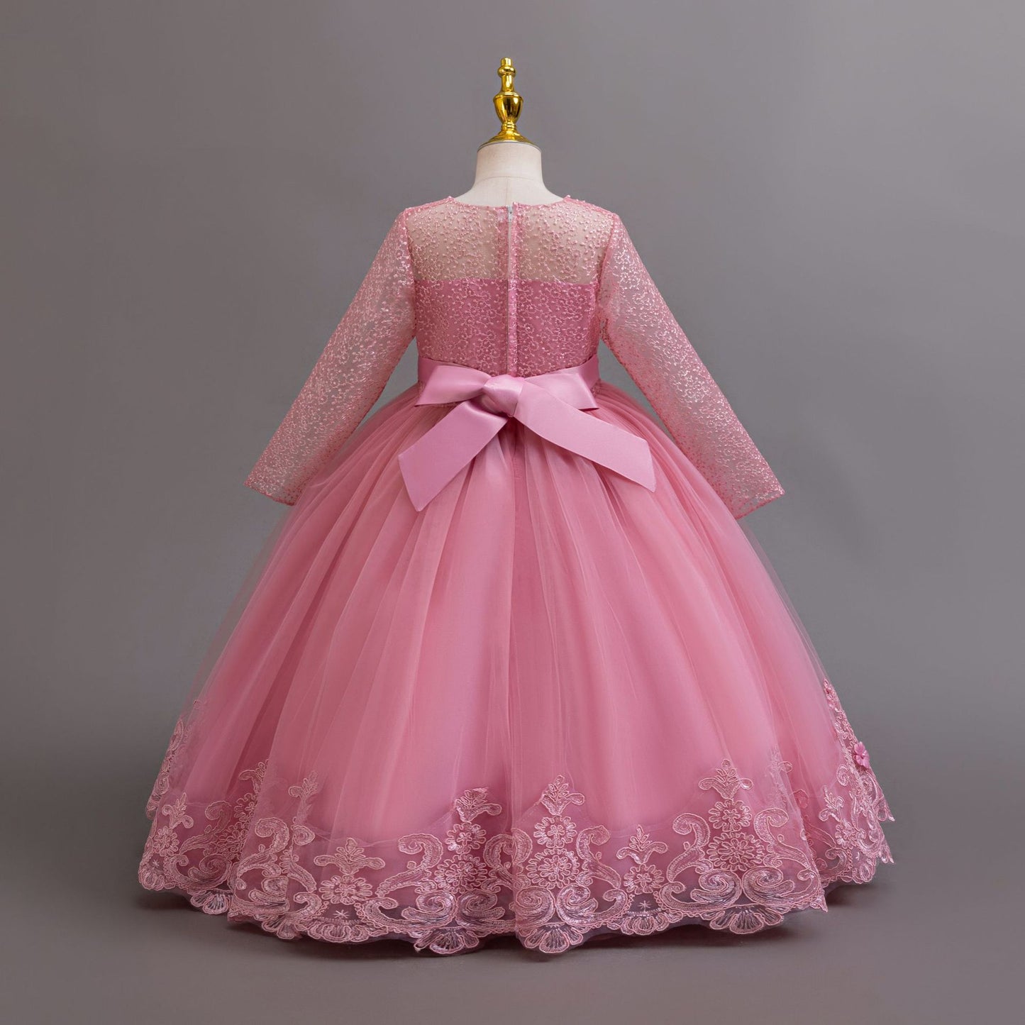 Imported ✨ Girls’ Long-Sleeve Lace Princess Dress – Wedding & Birthday Flower Girl Dress
