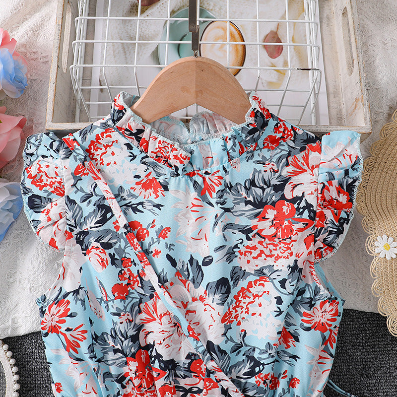 Imported đ¸ Girlsâ Flying Sleeve Printed Princess Dress â Summer Foreign Trade Hot Seller