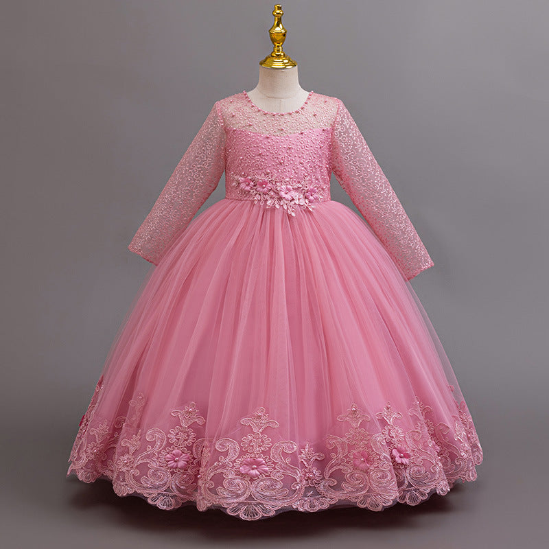 Imported ✨ Girls’ Long-Sleeve Lace Princess Dress – Wedding & Birthday Flower Girl Dress