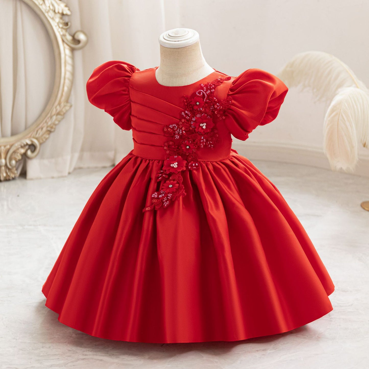 Imported đ Girlsâ Autumn Satin Flower Girl Dress â Birthday & Party Outfit