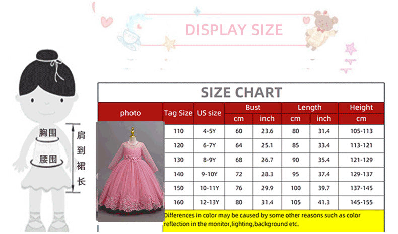 Imported ✨ Girls’ Long-Sleeve Lace Princess Dress – Wedding & Birthday Flower Girl Dress