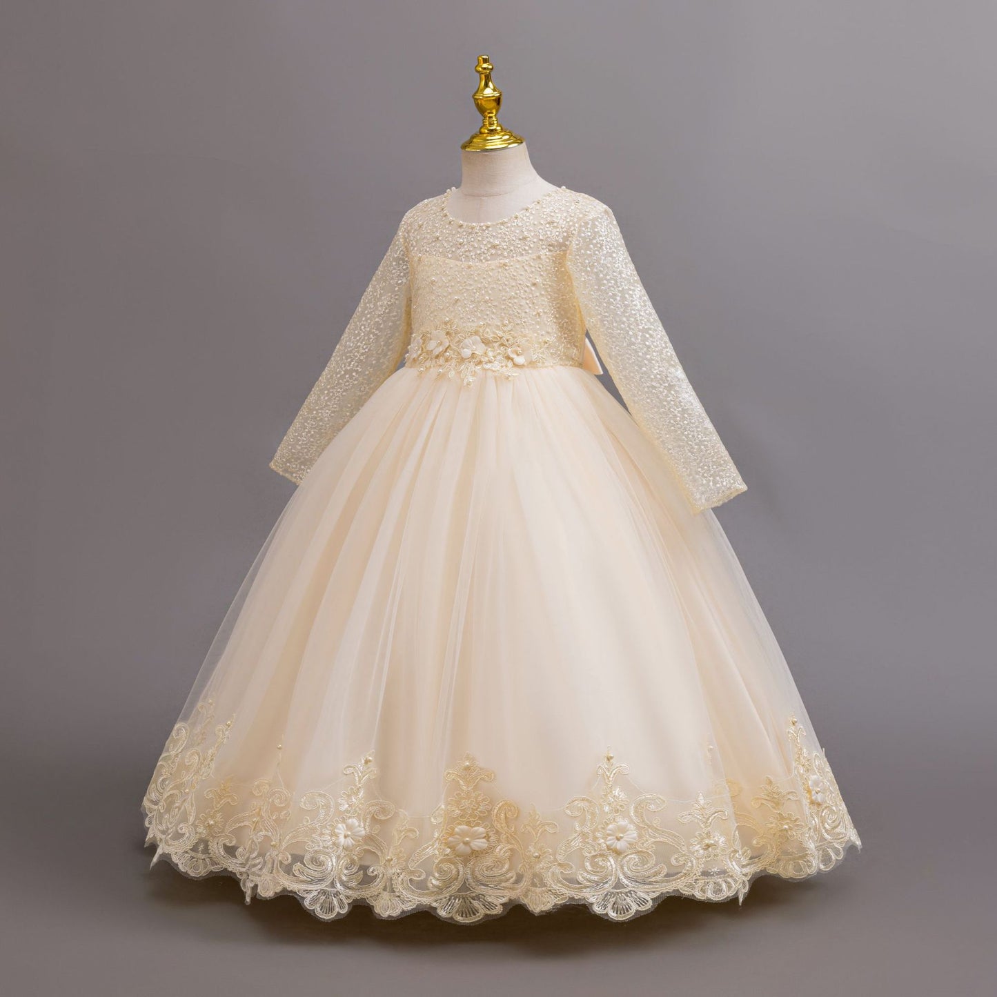 Imported ✨ Girls’ Long-Sleeve Lace Princess Dress – Wedding & Birthday Flower Girl Dress