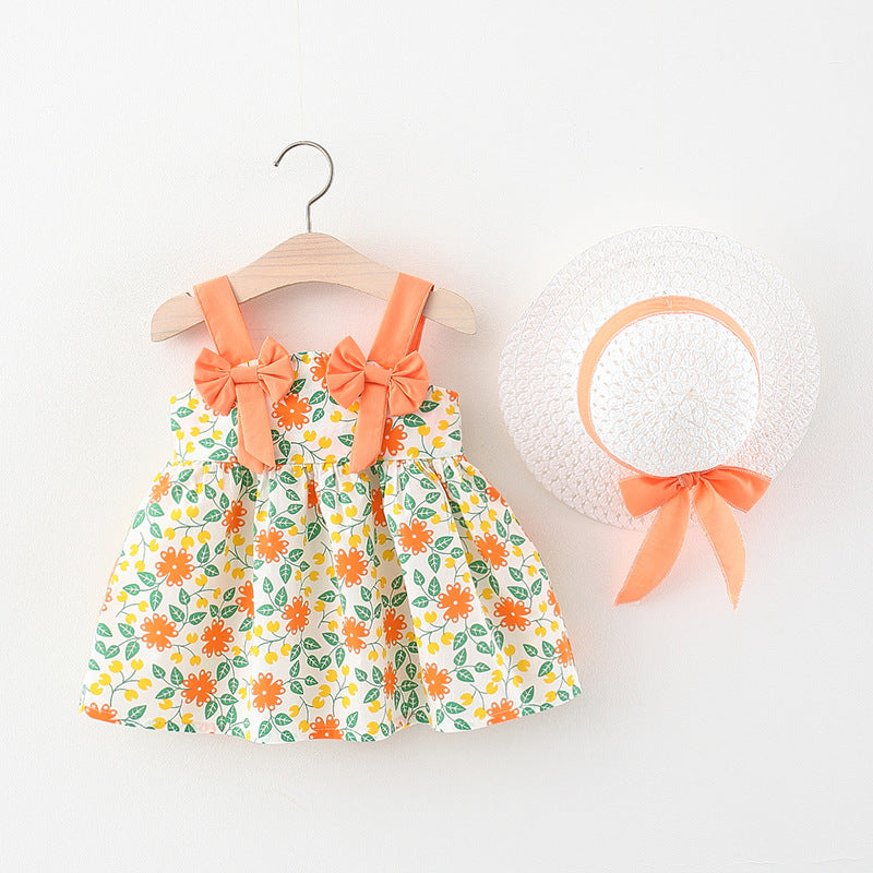 Imported đŧ Girlsâ Summer Floral Suspender Dress with Hat â INS Style Princess Outfit