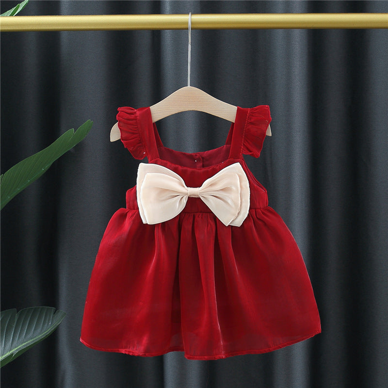 Imported đŧ Baby Girlsâ Spring & Summer Lace Flying Sleeve Dress â Solid Color Vest Style