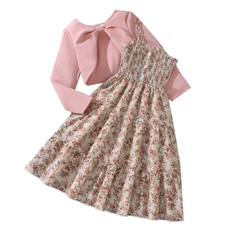 Importedđ¸ Girls' Floral Dress & Jacket Set â Spring/Autumn Two-Piece Outfit