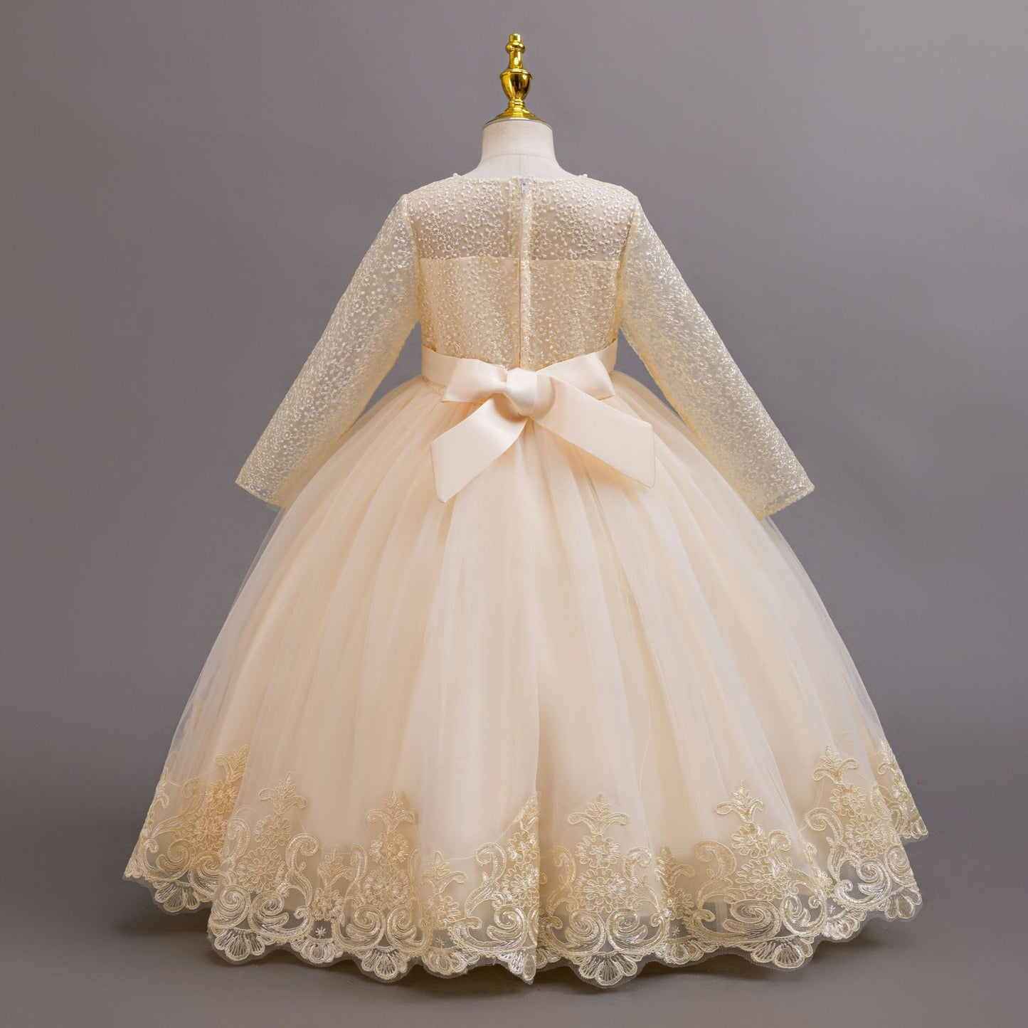 Imported ✨ Girls’ Long-Sleeve Lace Princess Dress – Wedding & Birthday Flower Girl Dress