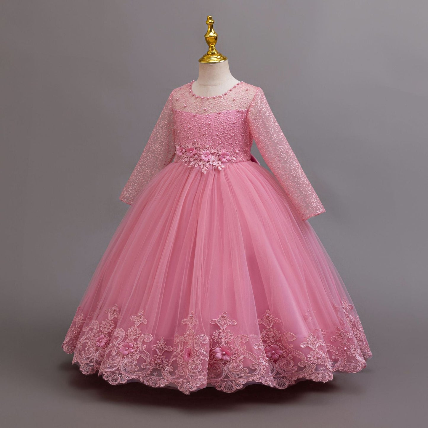 Imported ✨ Girls’ Long-Sleeve Lace Princess Dress – Wedding & Birthday Flower Girl Dress