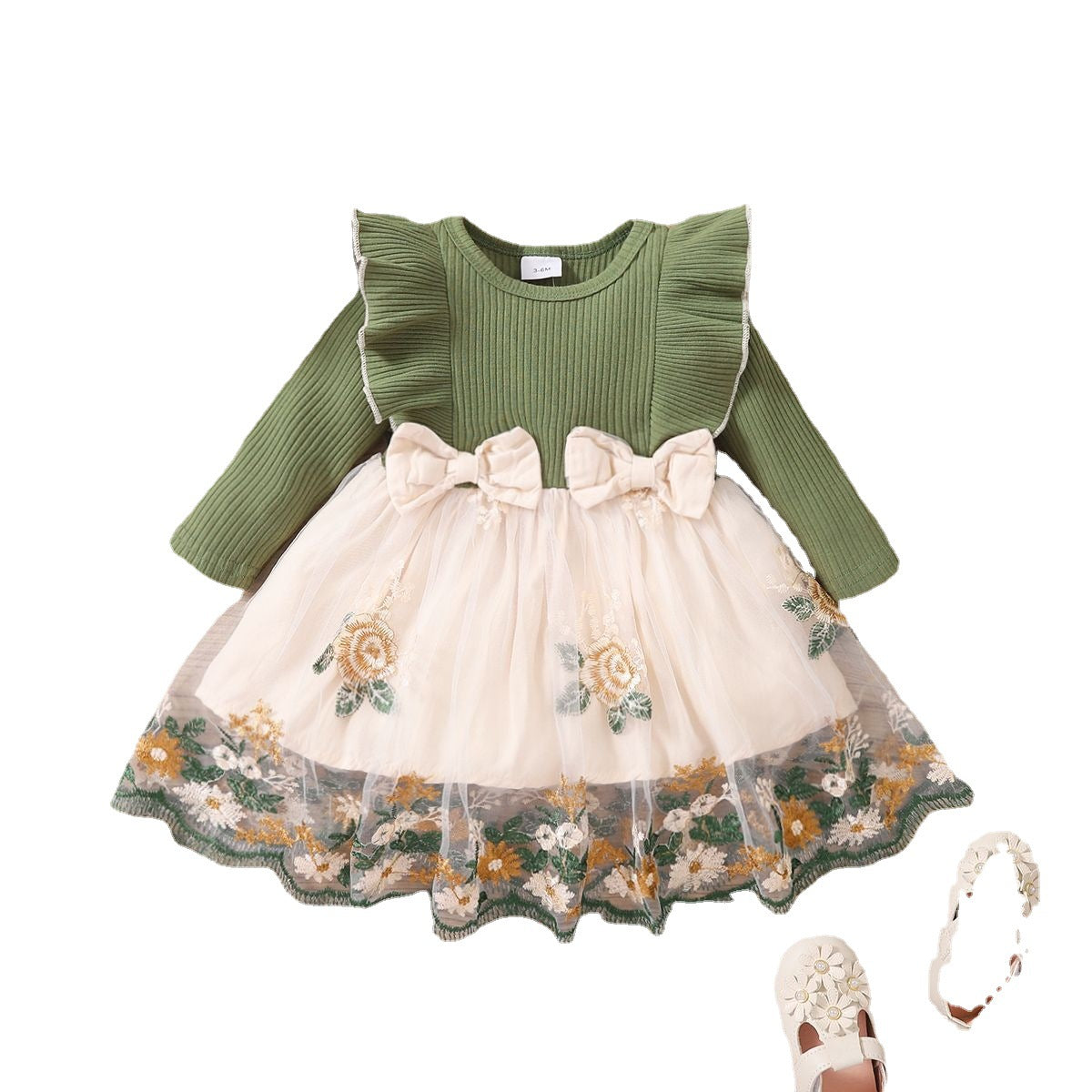 Imported🌸 INS Style Baby Girls’ Patchwork Floral Mesh Dress – Spring & Autumn Long Sleeve