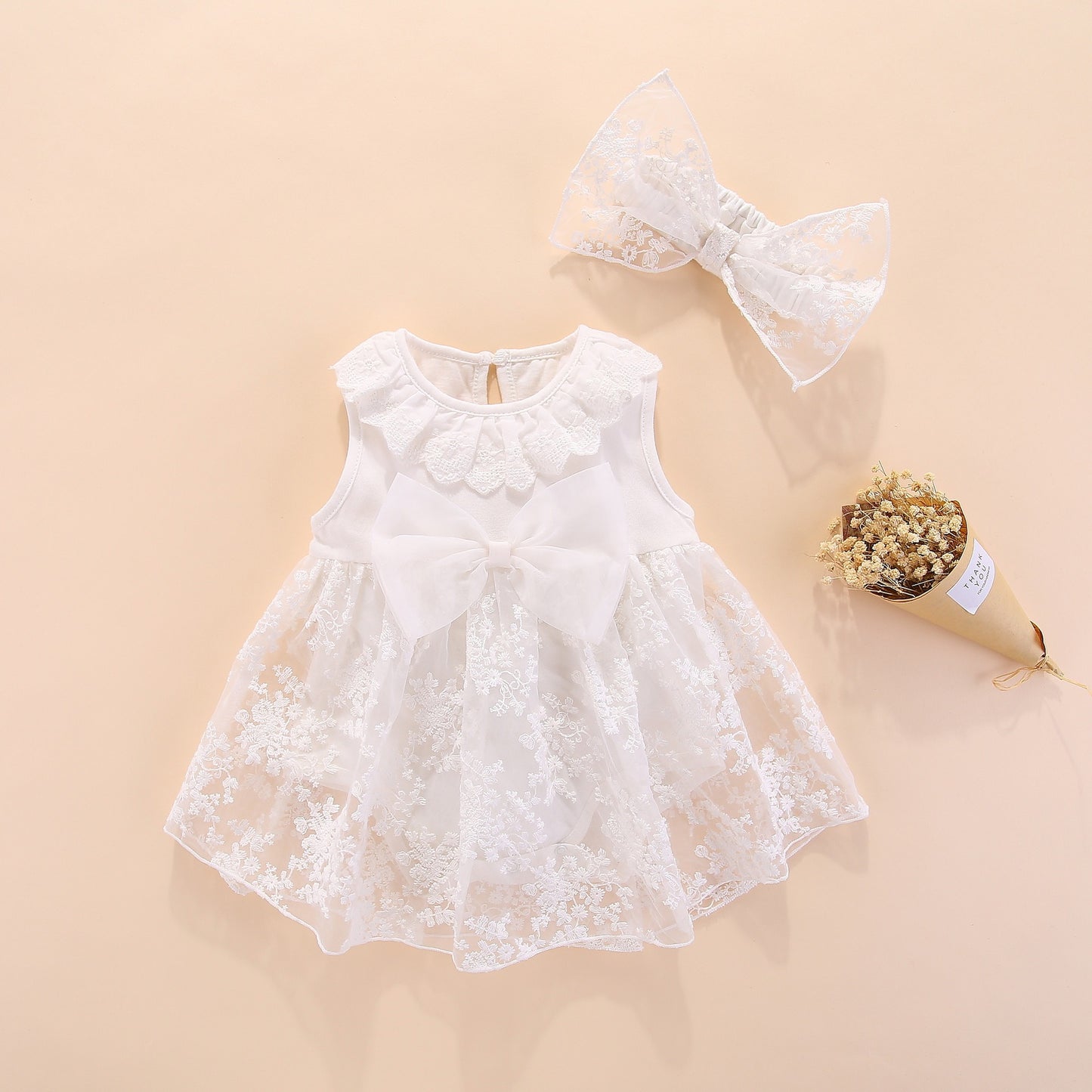 Imported 👶🎀 Baby Girls’ Sleeveless Princess Bodysuit Dress with Headband – Full Moon & First Birthday Outfit (Copy)