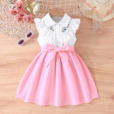 Imported đē Elegant Embroidered Flower Dress For Girls â Multicolor Belt | Summer Style