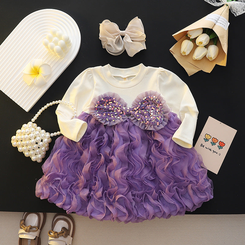 Imported đ Girls' Autumn Pink Mesh Tutu Dress â Long Sleeve Princess Style