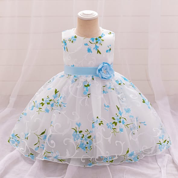 Importedđ¸ Girlsâ First Birthday / Full Moon Princess Dress â Floral Print Puff Dress