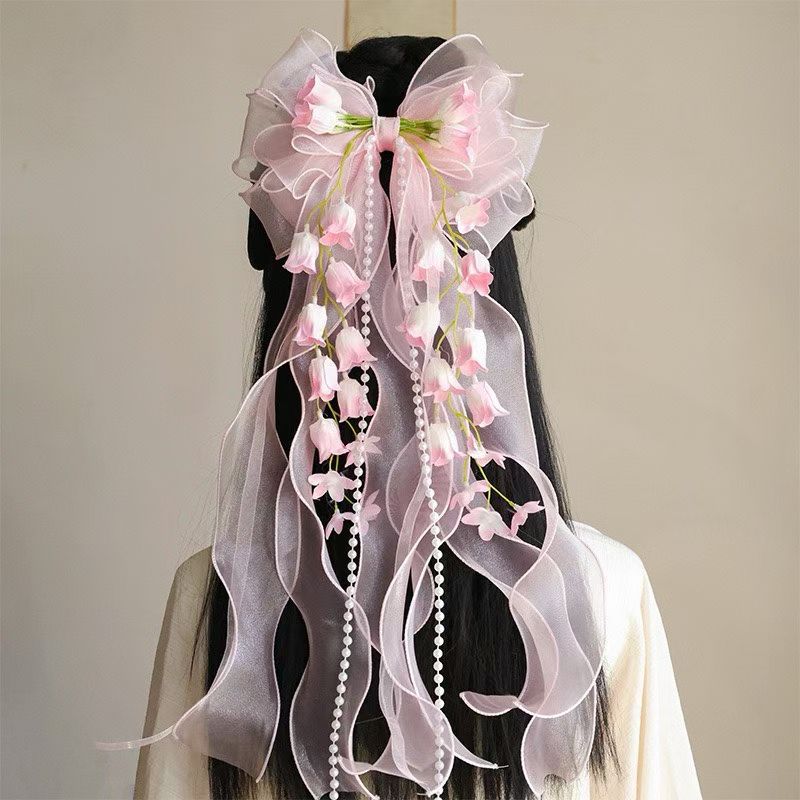 Lily of the Valley Princess Style Lolita Tutu Dress with Oversized Bow Hair Accessory, Spring/Summer Mori Girl Fresh Headwear