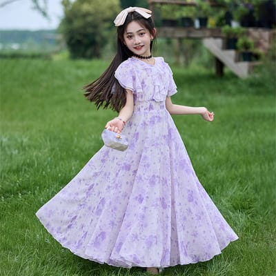Imported 🌸Summer Floral Chiffon Dress – Princess Outfit for Big Girls_img_1