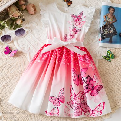Imported 🦋 Korean Style Butterfly Print Dress – Flying Sleeve Princess Dress