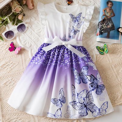 Imported🦋 Korean Style Butterfly Print Dress – Flying Sleeve Princess Dress