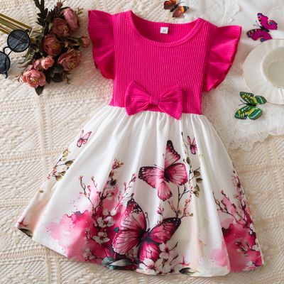 Imported🦋 Korean Style Butterfly Print Dress – Flying Sleeve Princess Dress