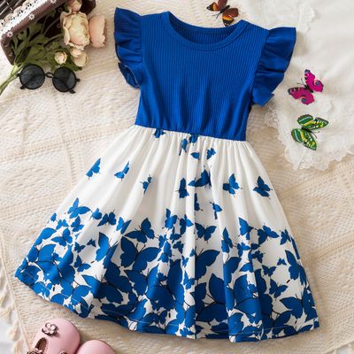 Imported🦋 Korean Style Butterfly Print Dress – Flying Sleeve Princess Dress
