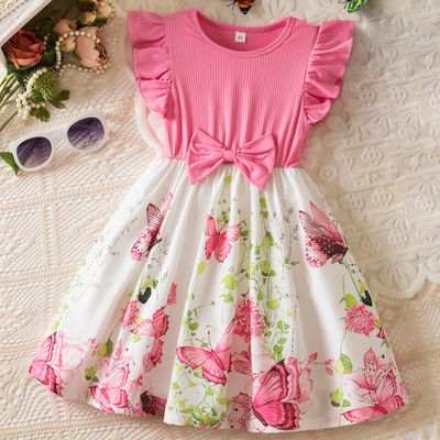 Imported 🦋 Korean Style Butterfly Print Dress – Flying Sleeve Princess Dress