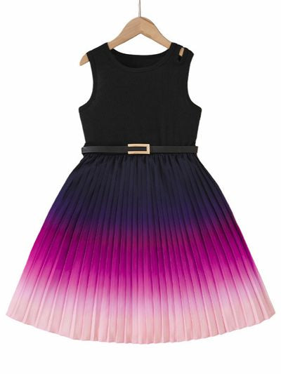 Imported 🌈 Girls' Gradient Summer Dress – Korean Style Pleated Vest