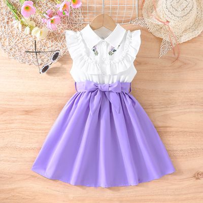 Imported 🌺 Elegant Embroidered Flower Dress for Girls – Multicolor Belt | Summer Style