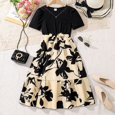Imported 🌺 Girls’ Floral Print Elegant Dress – 2025 Summer Resort Style
