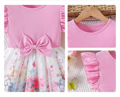 Imported  🌸 Elegant Mesh Princess Dress – Flying Sleeve & Bow Design (Summer)