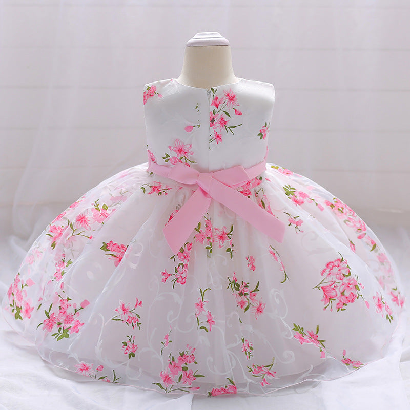 Imported🌸 Girls’ First Birthday / Full Moon Princess Dress – Floral Print Puff Dress