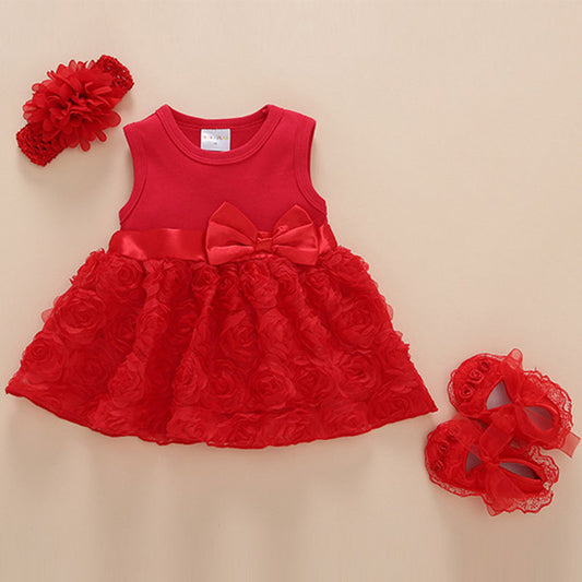 Imported ❤️ Baby Girls’ Red Princess Dress – First Birthday Celebration Outfit (Summer)