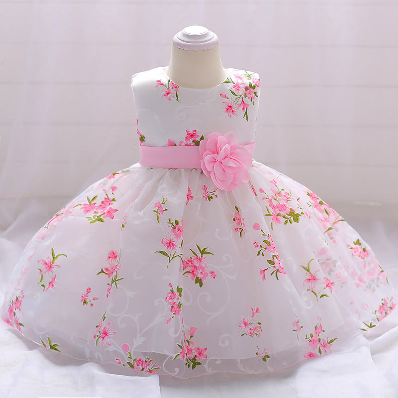 Imported🌸 Girls’ First Birthday / Full Moon Princess Dress – Floral Print Puff Dress