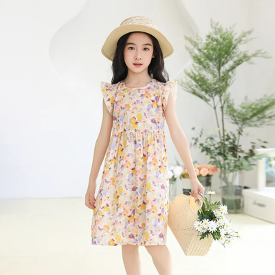 Imported 🌸 Girls' Summer Floral Dress – Flying Sleeve Casual Princess Outfit
