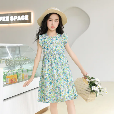 Imported 🌸 Girls' Summer Floral Dress – Flying Sleeve Casual Princess Outfit
