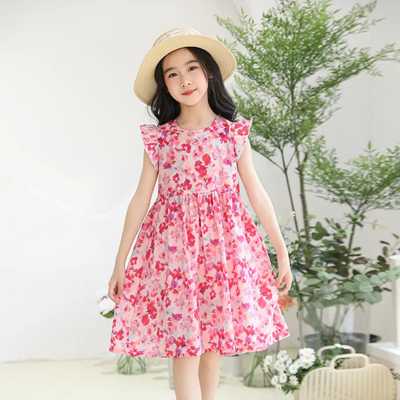 Imported 🌸 Girls' Summer Floral Dress – Flying Sleeve Casual Princess Outfit