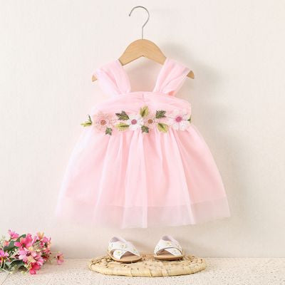 Imported 🌸 Girls' Summer Floral Suspender Princess Dress – Korean Gauze Skirt