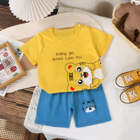 Imported 🌞 Kids’ Summer Cotton Outfit – Boys’ T-Shirt & Girls’ Shorts Set