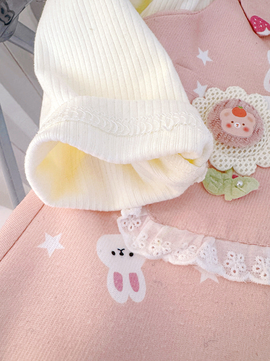 Imported 🍁 Autumn Princess Dress – Cartoon Suspender Faux Two-Piece Long-Sleeve Outfit