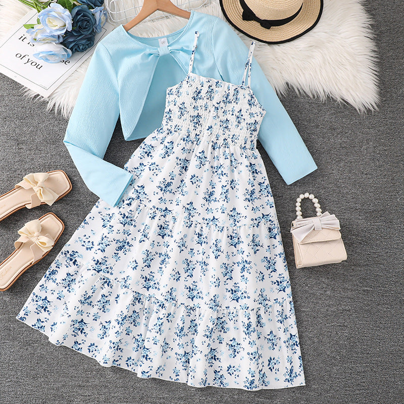 Imported🌸 Girls' Floral Dress & Jacket Set – Spring/Autumn Two-Piece Outfit
